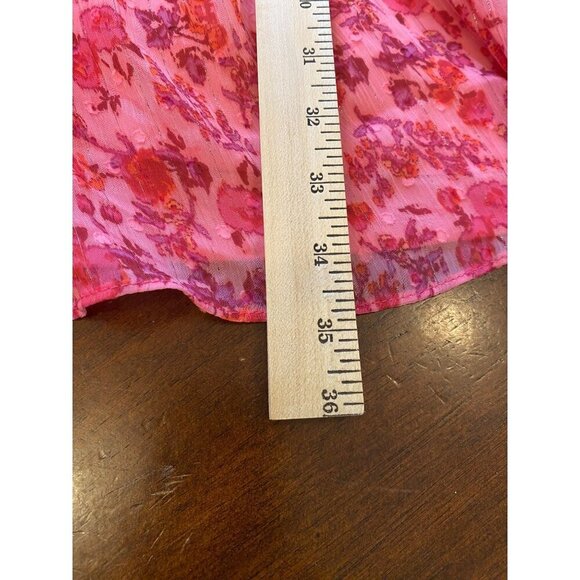 Taylor Pink Floral Print Dress 12 V-Neck Button Front Tiered Midi Lined Artsy - Picture 8 of 15